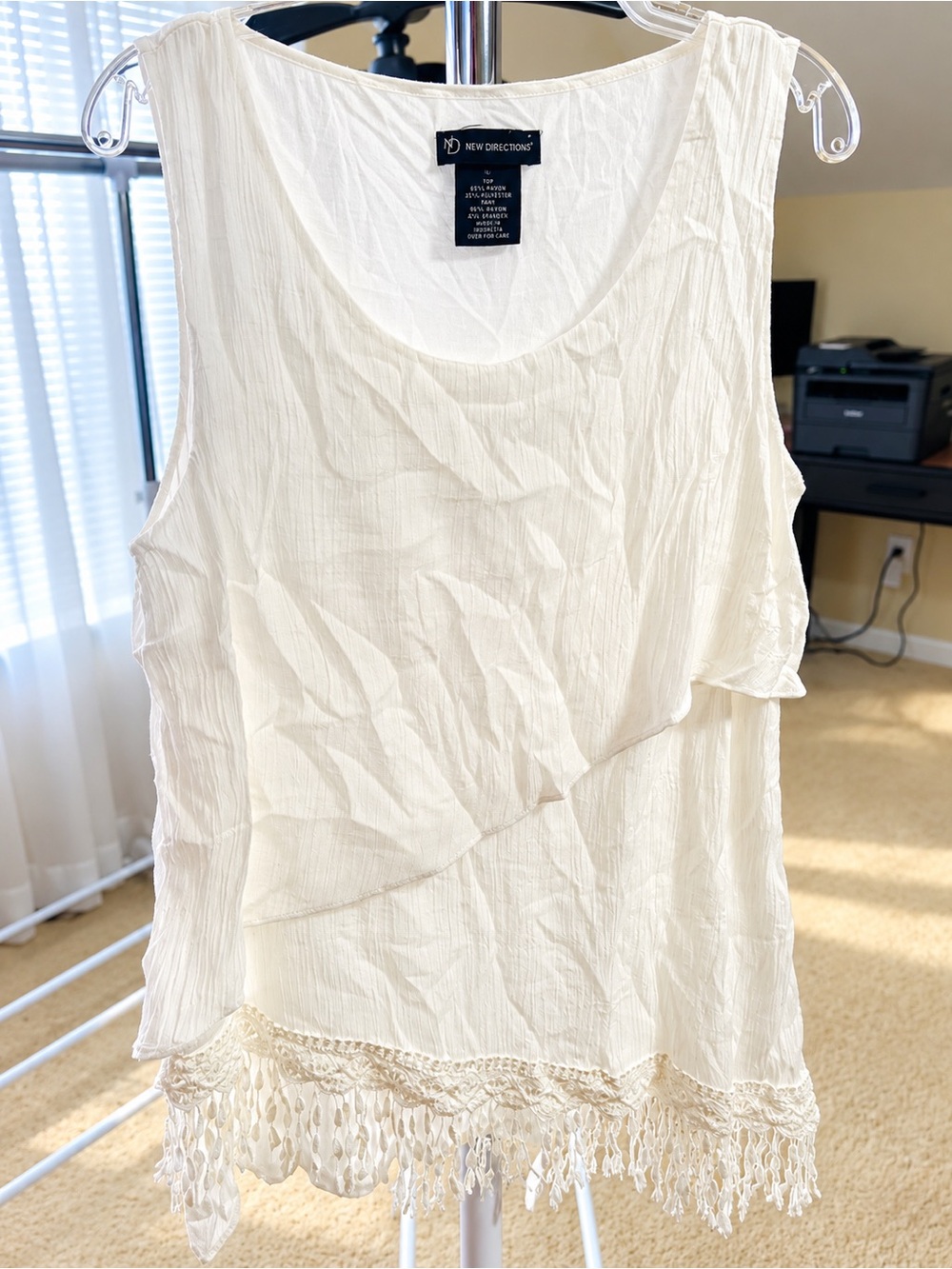 new directions Cream Sleeveless Tassel Hem Camisole